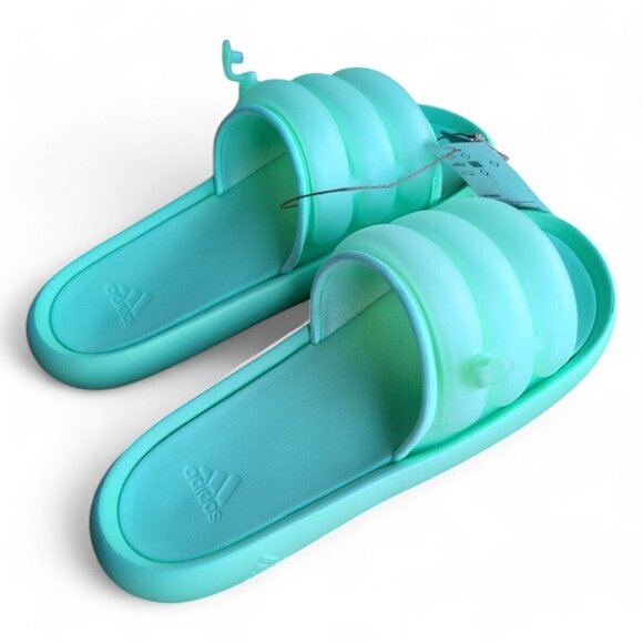 Adidas Adilette Pool Slides Green Glow Slip On Inner Tube Tubing Flip Flops NWT - Picture 3 of 11